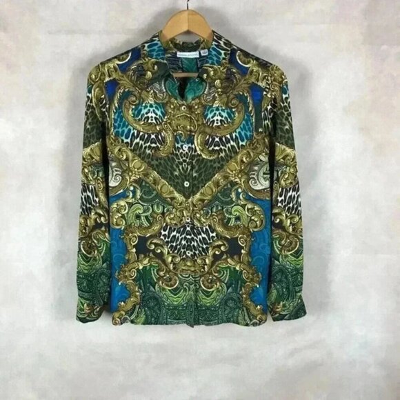 SUSAN GRAVER Scroll Print Button-Down Vintage Top Size 4 - Picture 7 of 9